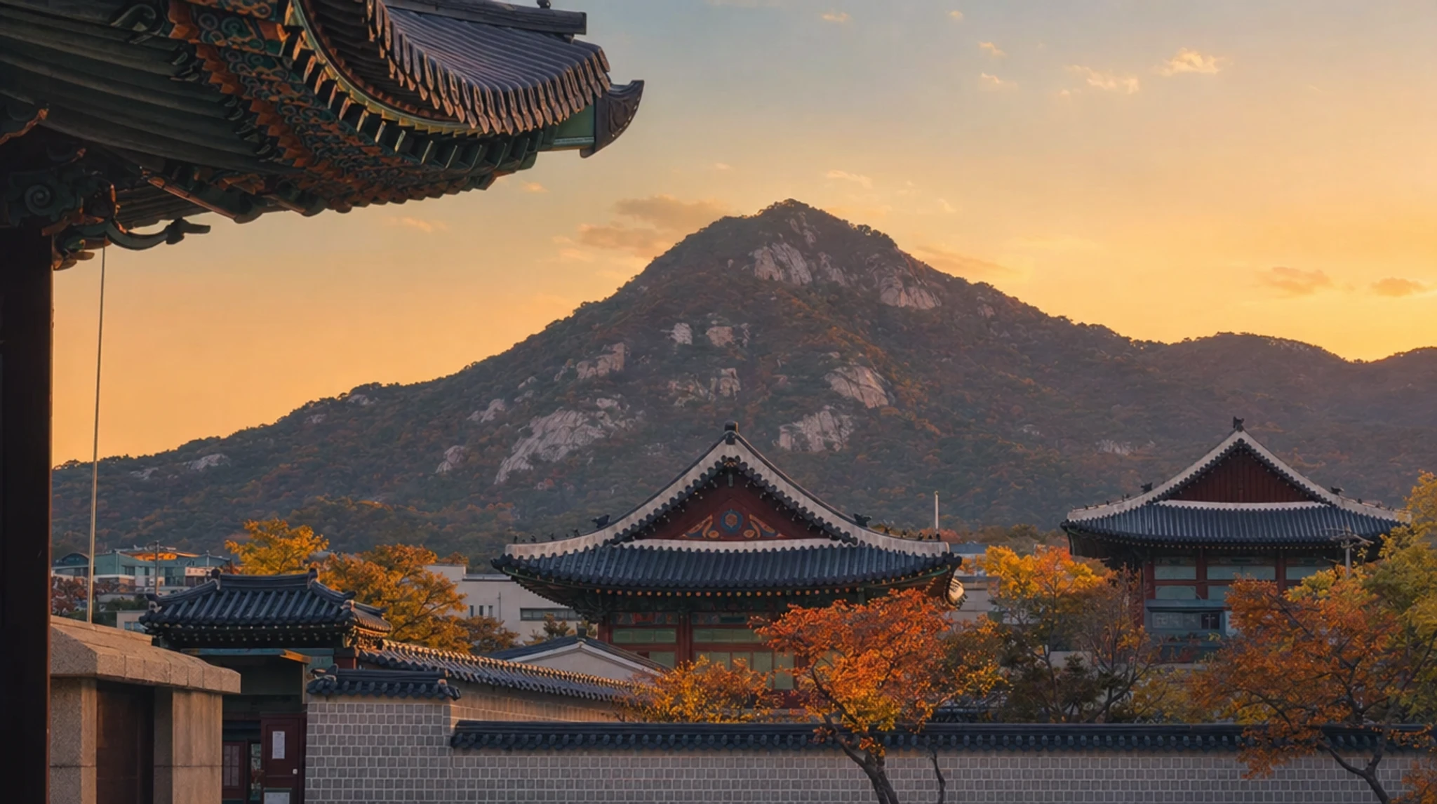 Gyeongbokgung Palace gates and pavilions in central Seoul, South Korea