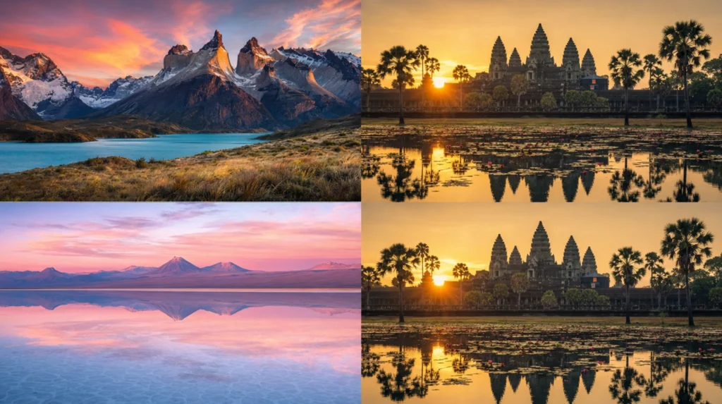 Torres del Paine granite spires rising above the Patagonian steppe, Chile