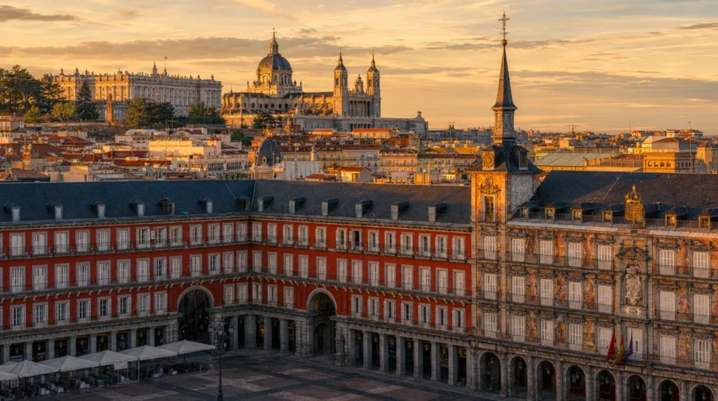 Plaza Mayor arcaded square in the historic centre of Madrid, Spain