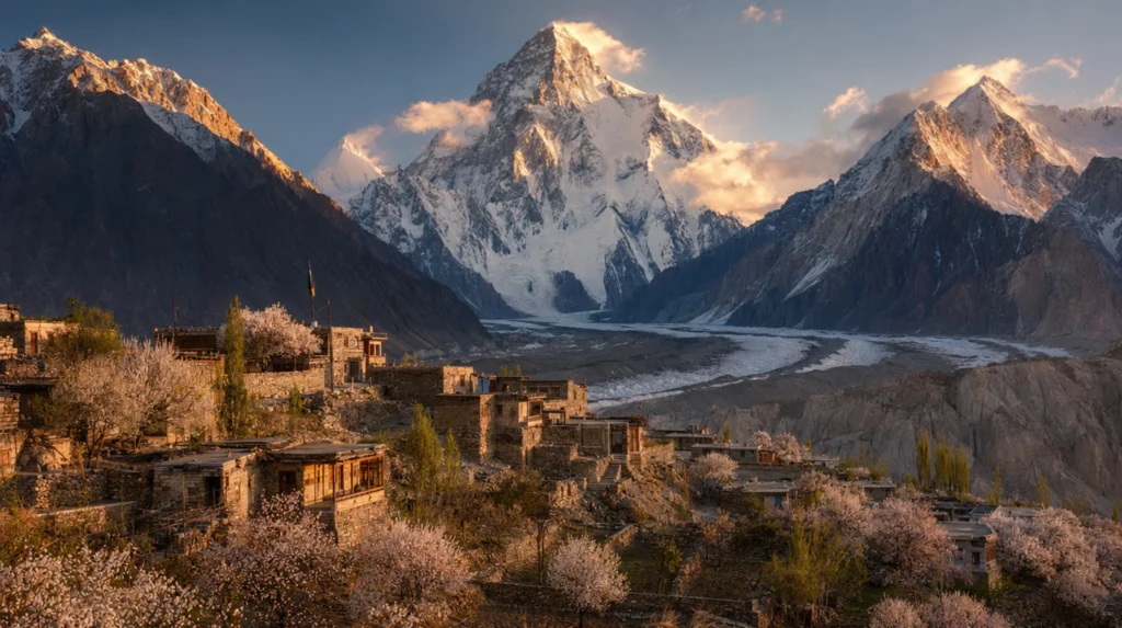 K2 and Hunza valley peaks in the Karakoram range of northern Pakistan