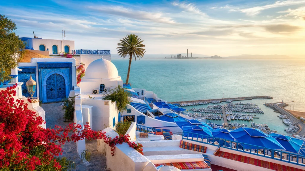 Sidi Bou Said blue-and-white village above the Mediterranean coast, Tunisia