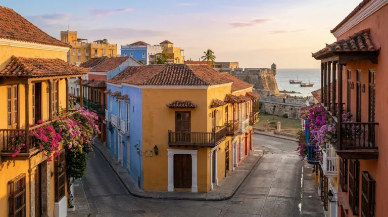 Cartagena, Colombia — colorful walled old town with bougainvillea balconies