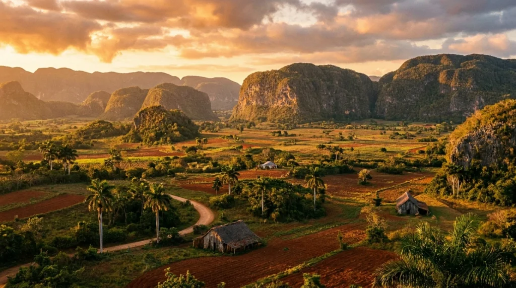 Cuba — the Viñales Valley’s limestone mogotes over tobacco fields