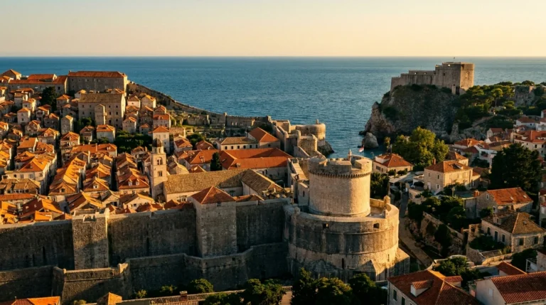 Dubrovnik, Croatia — the walled old town’s terracotta roofs above the Adriatic
