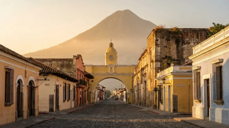 Antigua, Guatemala — Santa Catalina Arch with Volcán de Agua behind
