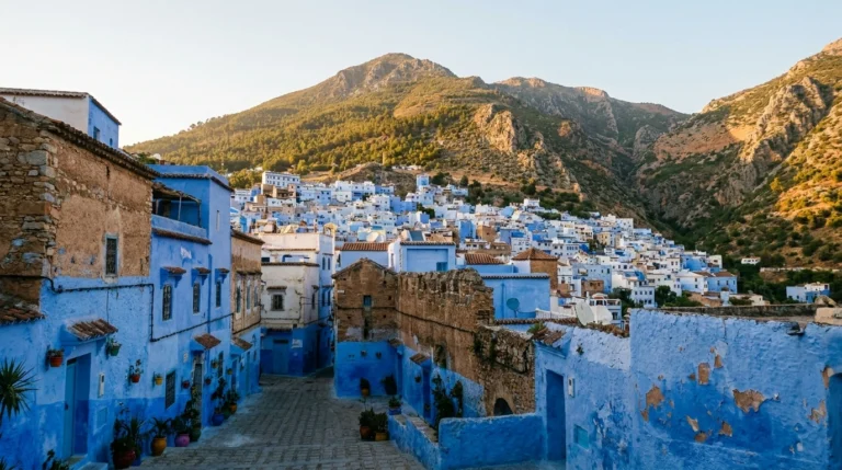 Morocco — Chefchaouen’s blue-washed medina on the Rif mountainside