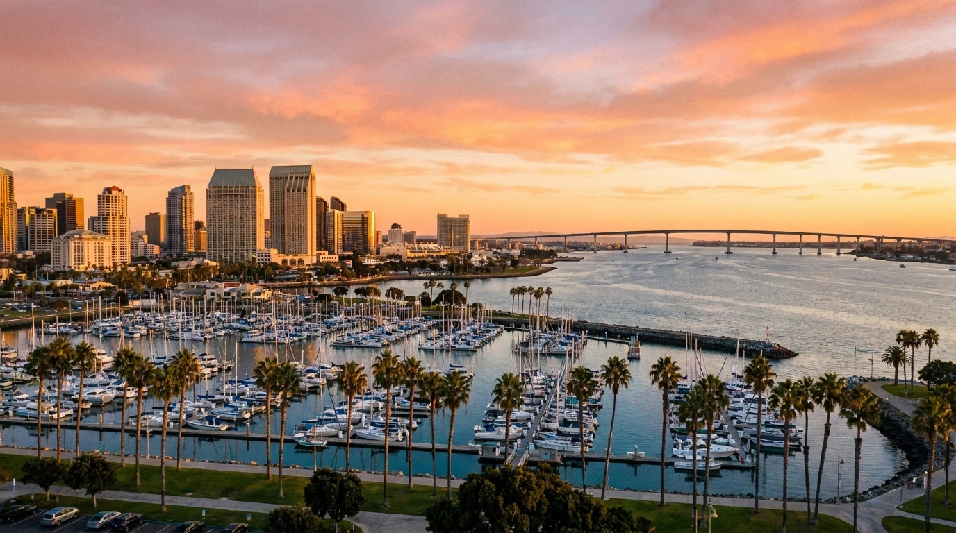 San Diego, California — downtown skyline and bay with the Coronado Bridge