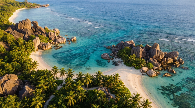 Granite boulders and turquoise water at Anse Source d Argent, La Digue, Seychelles