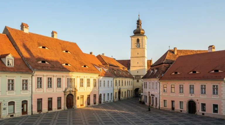 Sibiu, Romania — the Large Square rooftops with the Council Tower