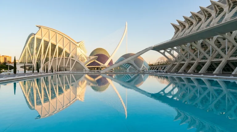 Valencia, Spain — the City of Arts and Sciences reflected in blue pools