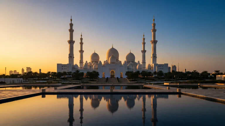 Sheikh Zayed Grand Mosque at dusk