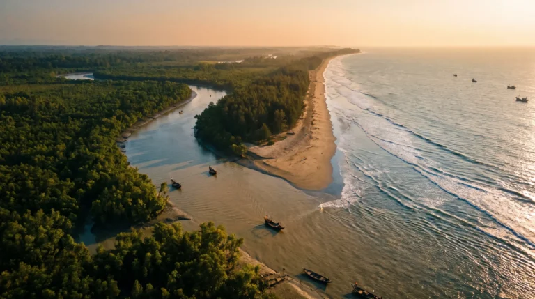 Sundarbans river / Cox's Bazar beach aerial