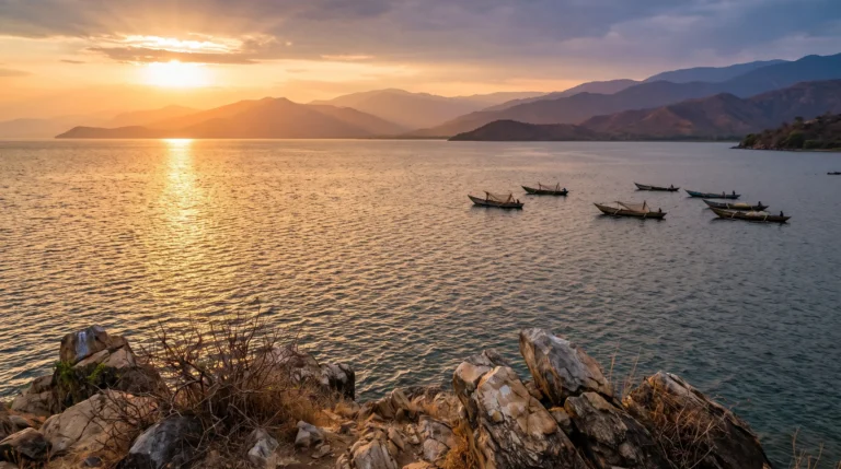 Lake Tanganyika sunset / fishing pirogues