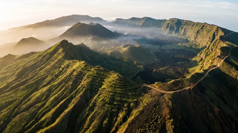 Santo Antão green ridgeline or Fogo caldera aerial