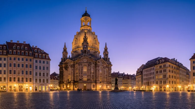 Frauenkirche dome + Neumarkt at blue hour