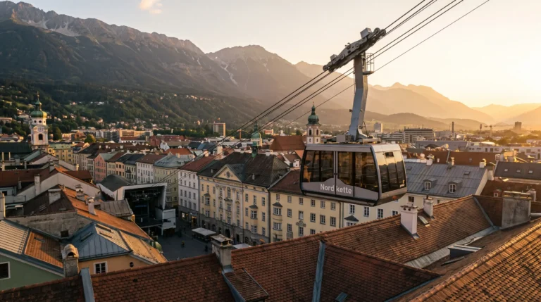 Nordkette cable car over Altstadt rooftops