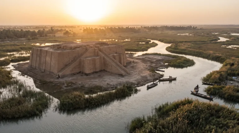 The ancient ziggurat and Mesopotamian marshlands of southern Iraq