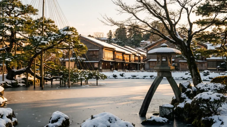 Set a Kanazawa image (Kenrokuen / Kotoji-toro lantern in snow, or Higashi Chaya