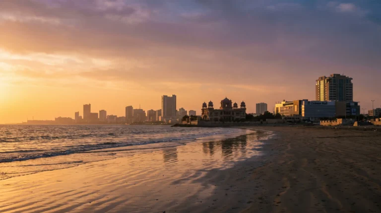 Clifton Beach / Karachi skyline at dusk