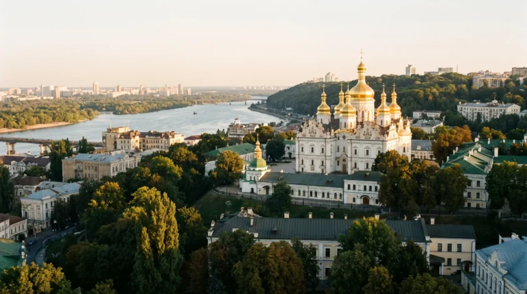Golden-domed Saint Sophia cathedral above the Dnipro, Kyiv