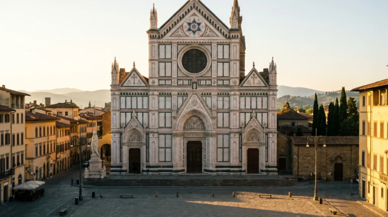 Basilica di Santa Croce facade, golden hour