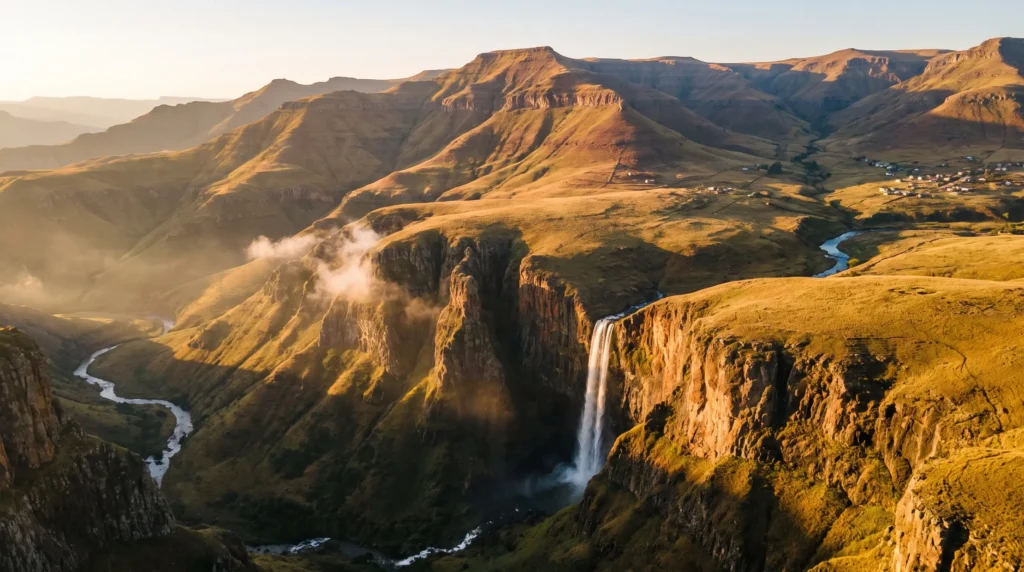 Maletsunyane Falls or Maloti Mountains aerial