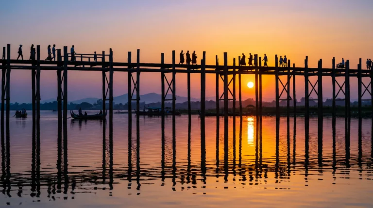 U Bein Bridge sunset silhouettes