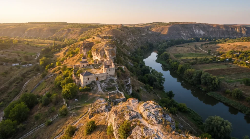 Orheiul Vechi cliffside monastery over the Răut River