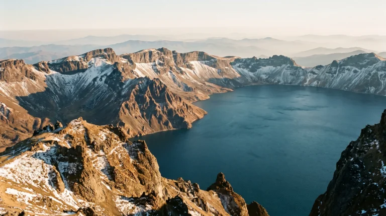 Mount Paektu's crater lake and volcanic ridgelines, North Korea