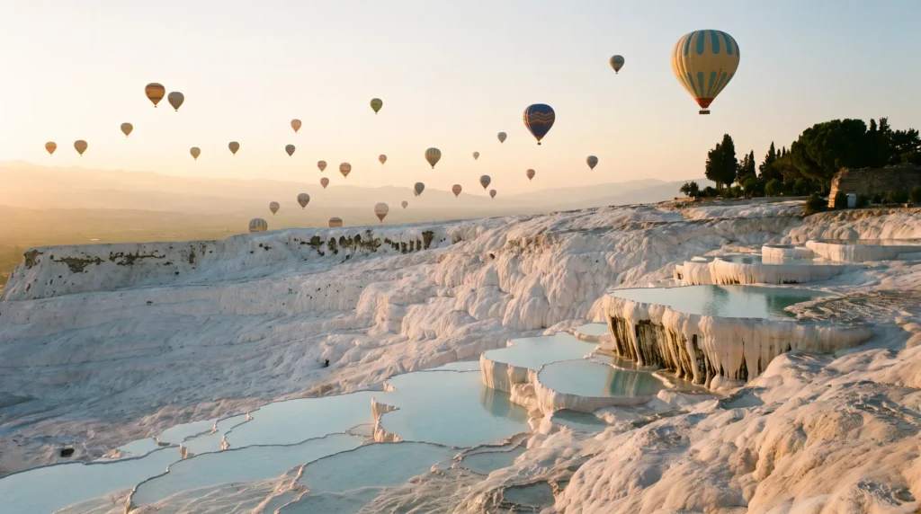 Pamukkale Travel Guide — Turkey’s Cotton-White Terraces, Ancient Hierapolis & Sunrise Balloons