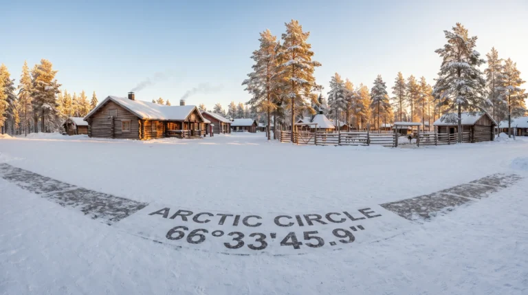Arctic Circle line at Santa Claus Village, snow