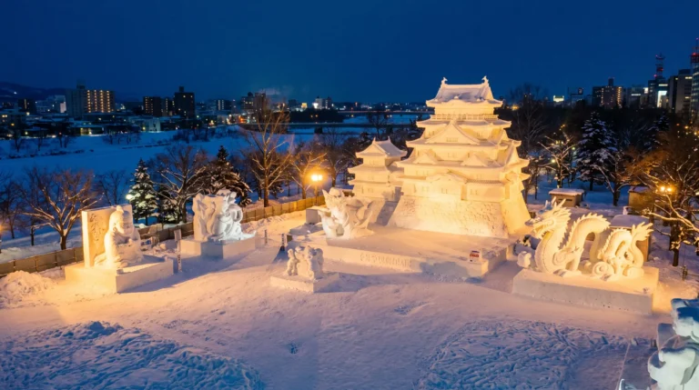 Odori Park snow sculptures, night