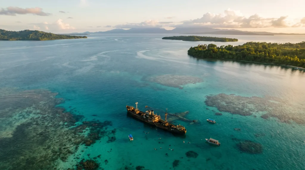 Marovo Lagoon aerial / WWII wreck dive