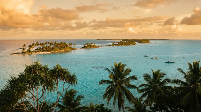 Funafuti atoll's turquoise lagoon and thin coral islets, Tuvalu