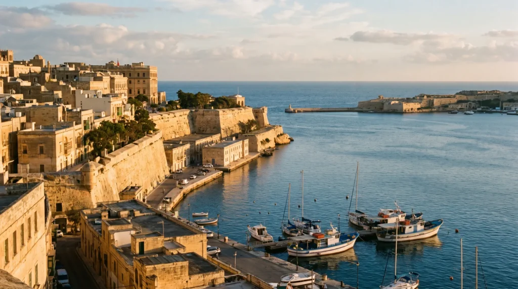 Grand Harbour bastions at golden hour