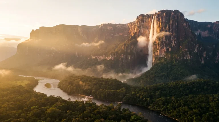 Angel Falls plunging from a tepui in Canaima National Park, Venezuela