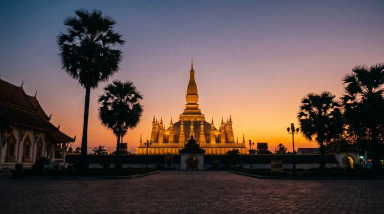Pha That Luang golden stupa at dusk