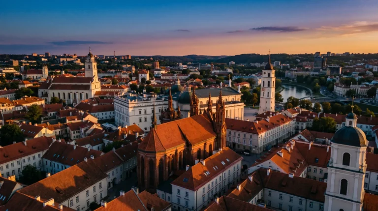 Vilnius Old Town rooftops at dusk