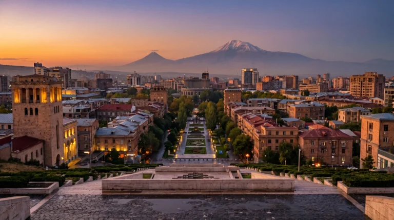 Republic Square / Cascade at dusk